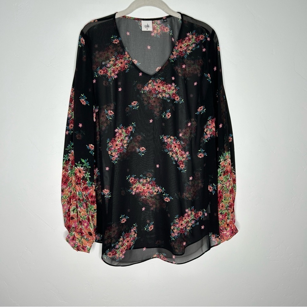 Cabi Moody Sheer Floral Long Sleeve Blouse Medium Office Business Cottagecore